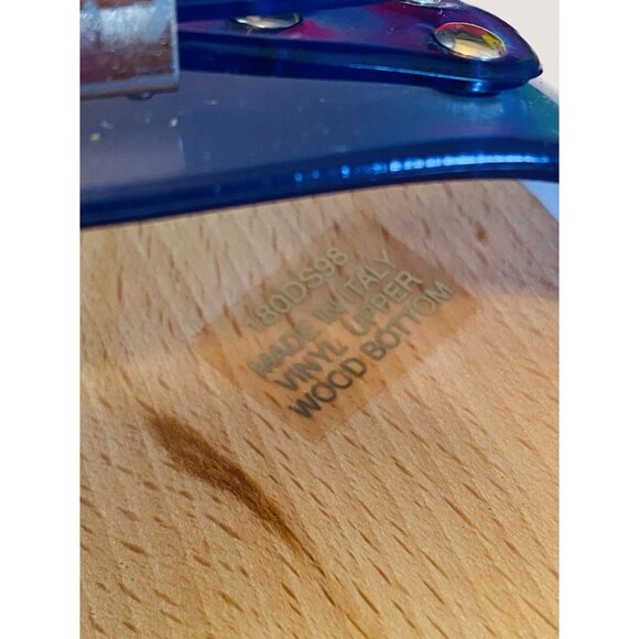 Dr Scholls Women Size 8 M Wood Exercise Clog Sandal Blue Vinyl Slide Shoe New - Picture 7 of 12